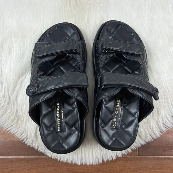 Kurt Geiger Men's Size 43.5 / US 10.5 Black Leather Quilted Orson Slide Sandals - Picture 8 of 13